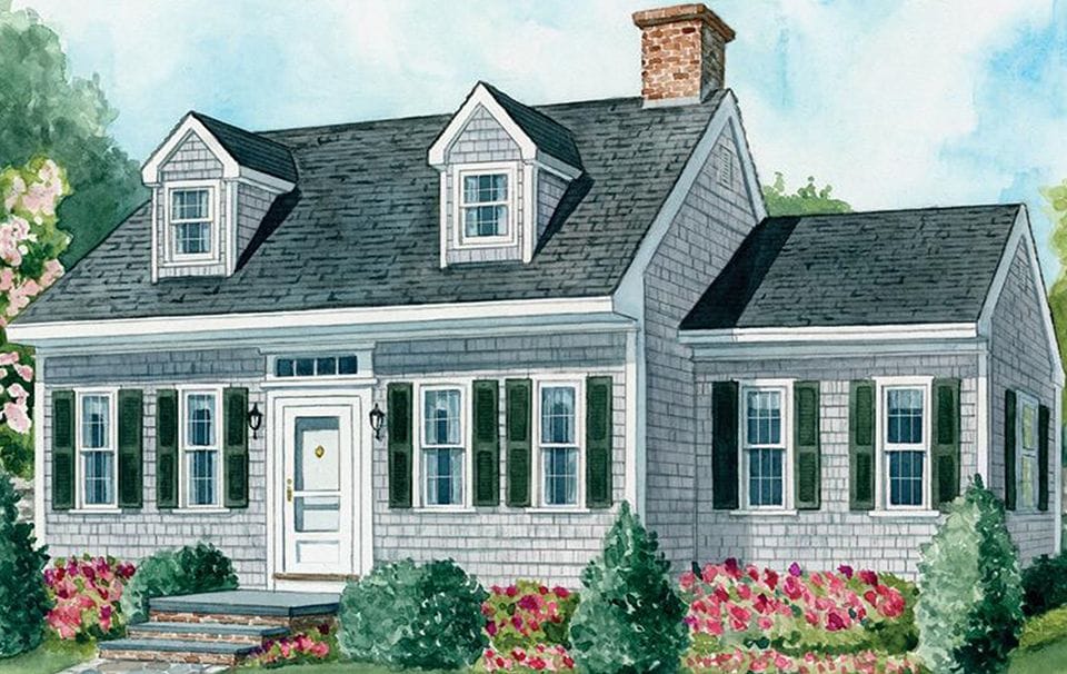 watercolor painting of the cape cod style