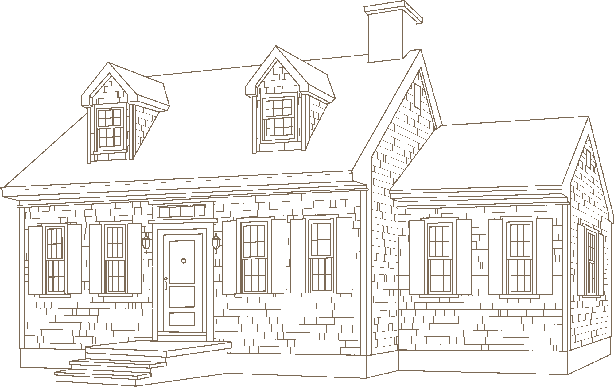 line drawing of a cape code style home