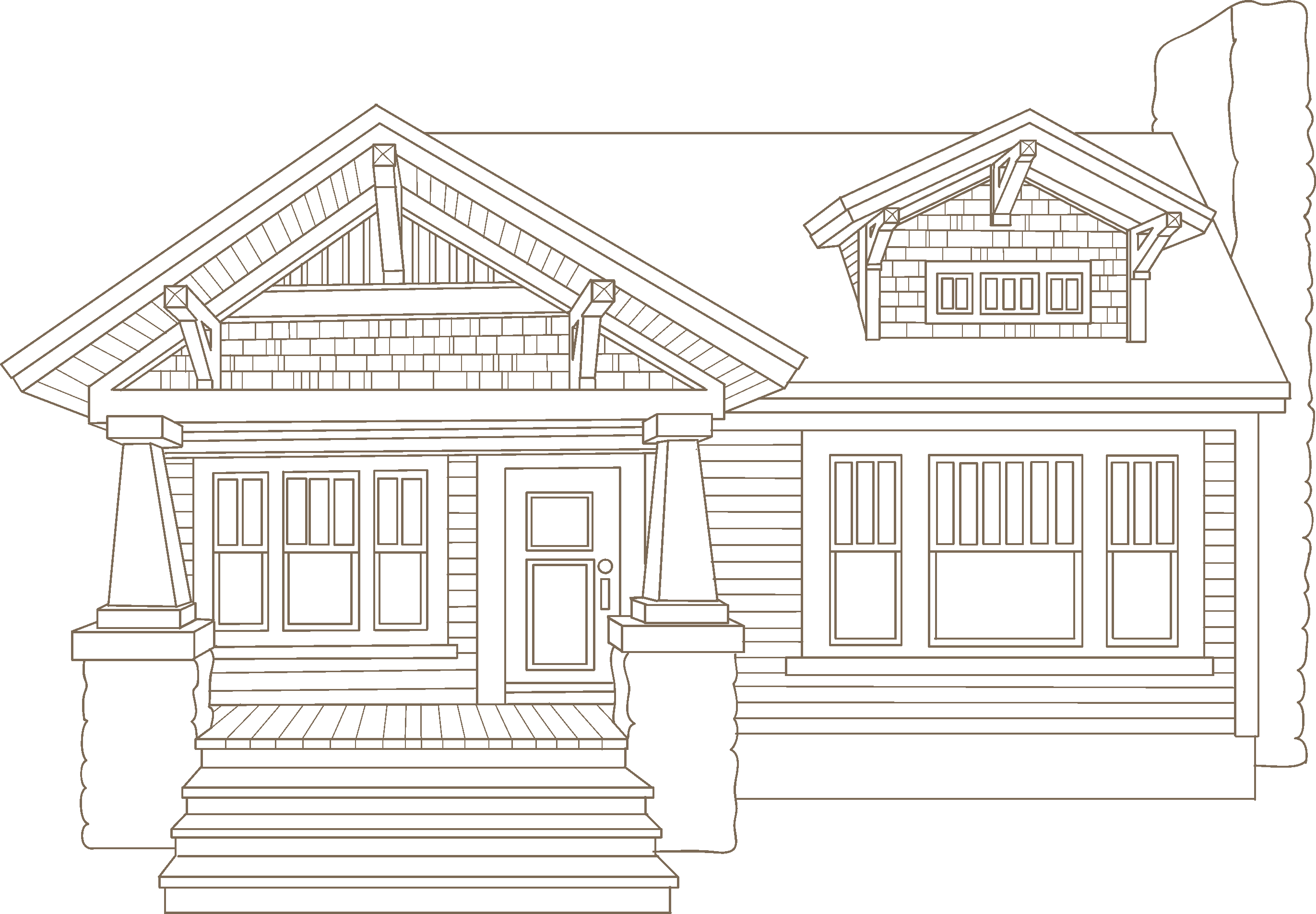 line drawing of craftsman style home