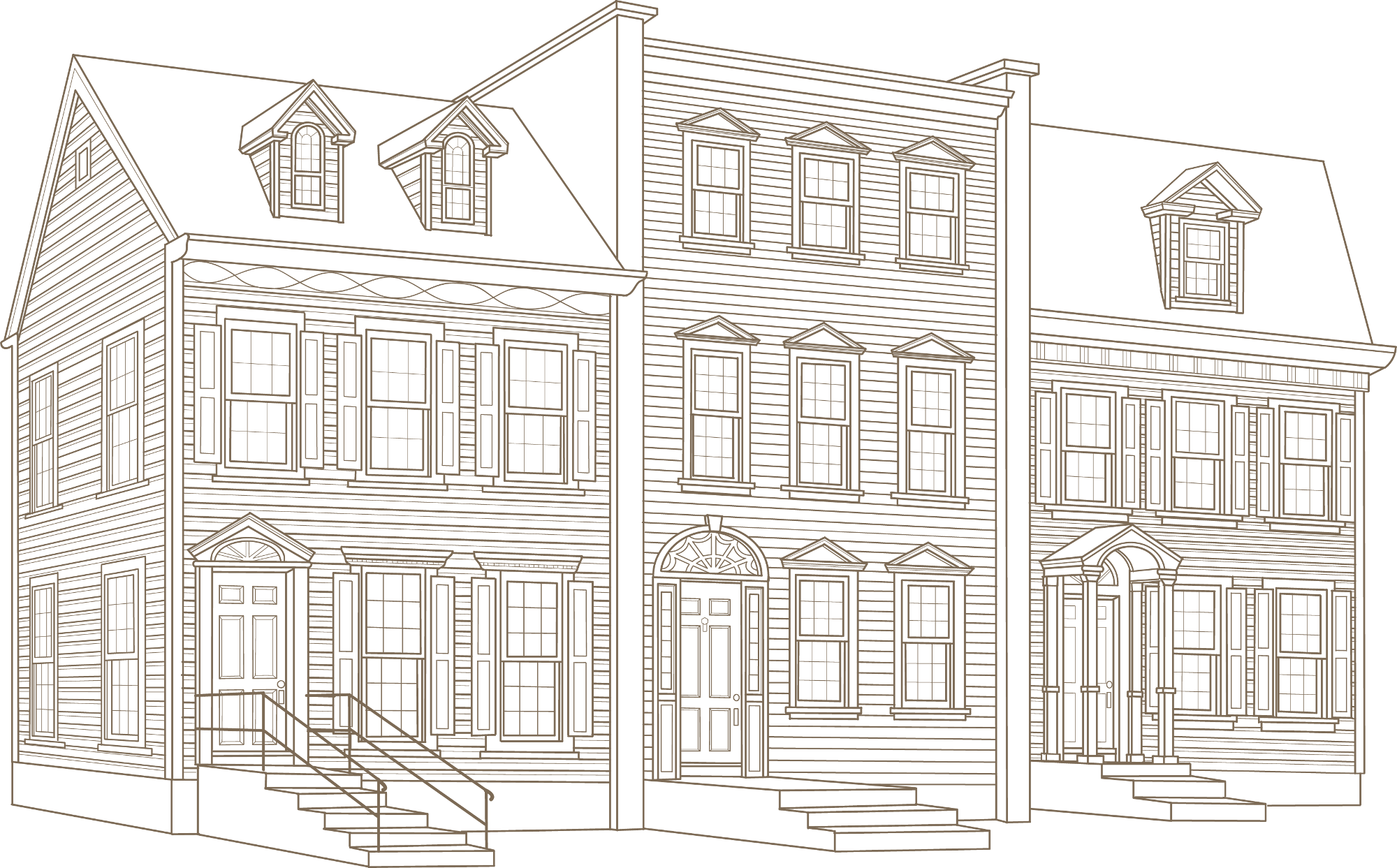 line drawing of a federal style home