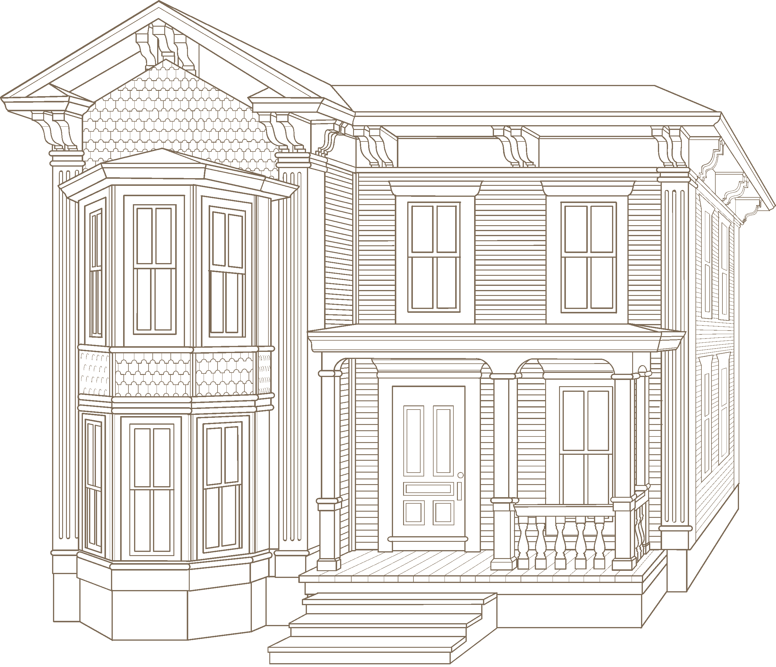 line drawing of an Italianate style home