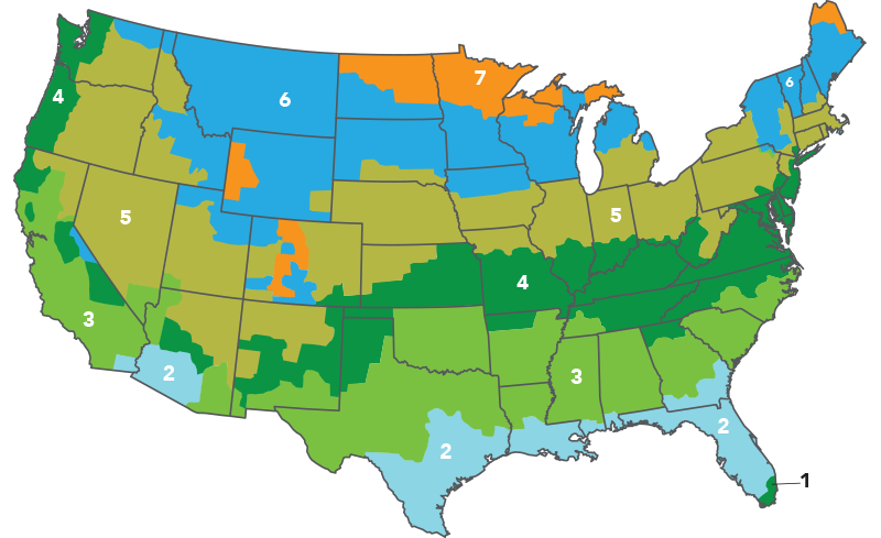 Climate Zone map for continuous insulation requirements